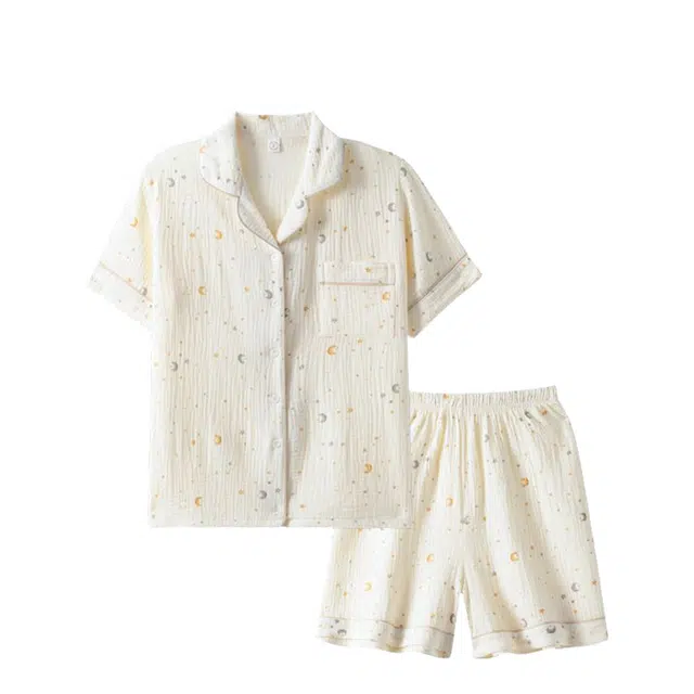 俏韵 翻领夏季天纯棉甜美可爱短袖短裤舒适薄款家居服可外穿睡衣套装 女款