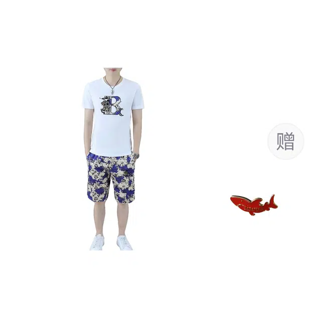 大白鲨 品牌欧洲站夏季潮流时尚短袖五分裤休闲运动套装 男女同款