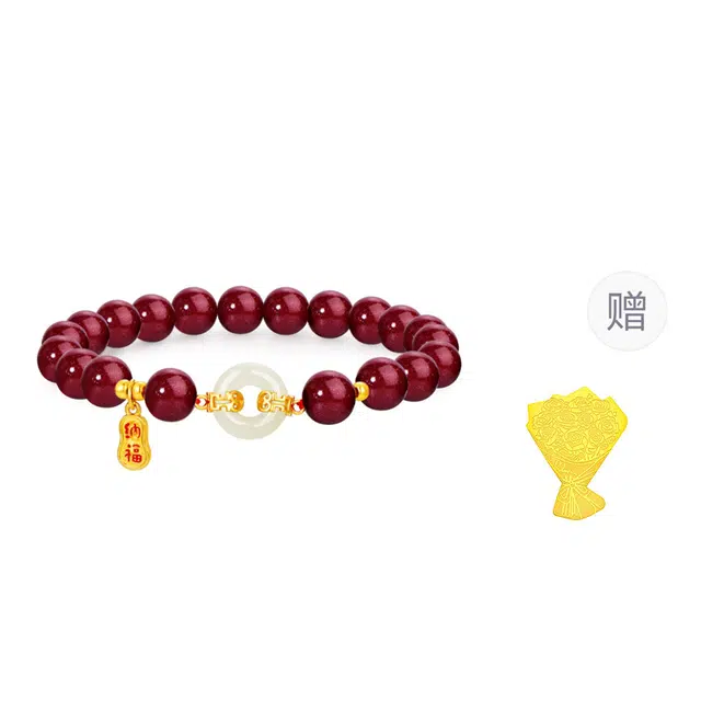 【镇心安神丹砂】 金六福吉祥 精致平安扣福牌 国风清冷显白小众个性时尚简约气质优雅#好运再造辰砂 朱砂 手串 男女同款情侣款