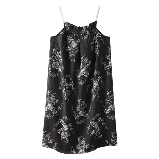 顶瓜瓜 云朵棉带胸垫性感吊带中长裙碎花家居服夏季睡裙 女款