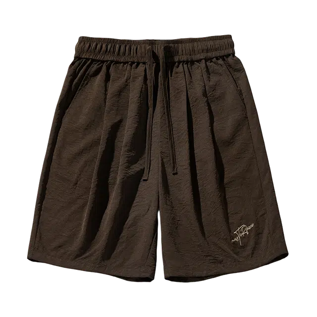 【dme】 美式复古字母刺绣宽松五分裤微皱打褶设计运动速干轻薄透气休闲短裤 男女同款