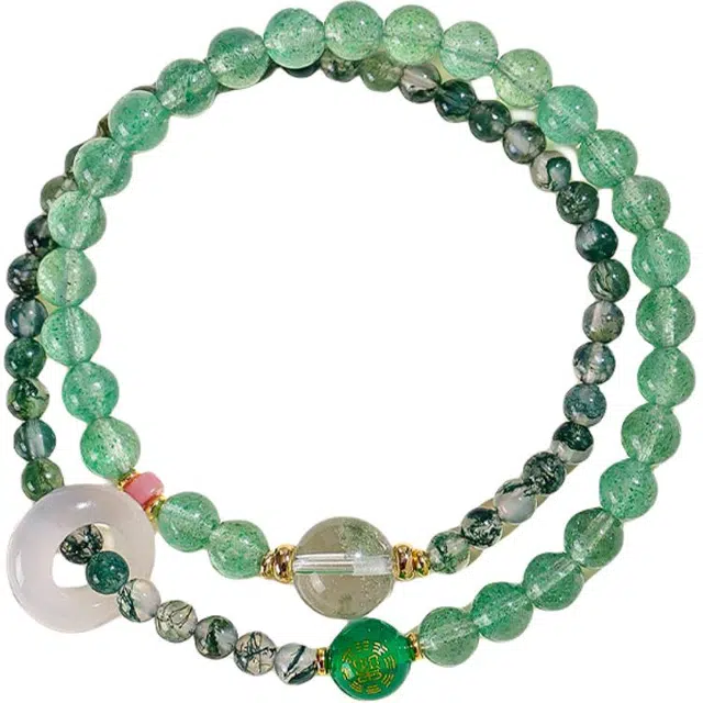 【木双圈】 饰之颜 新中式 五行能量平衡 水逆退散 福禄吉祥 小众设计 磁场转运天然 草莓晶 手串 女款