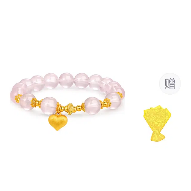 金六福吉祥 新中式国潮 精致简约甜美 小众设计天然 粉水晶 手串 男女同款情侣款