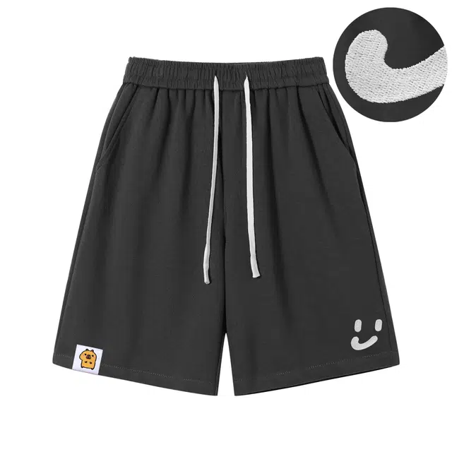 卡皮巴拉小黄豚 美式高街复古织唛笑脸万针刺绣运动重磅硬挺简约篮球跑步健身五分裤街头嘻哈百搭系带针织透气宽松休闲短裤 男女同款