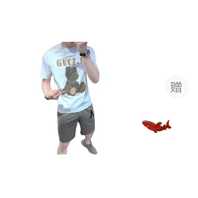 大白鲨 品牌高端欧货短袖短裤潮牌五分裤休闲运动套装 男女同款