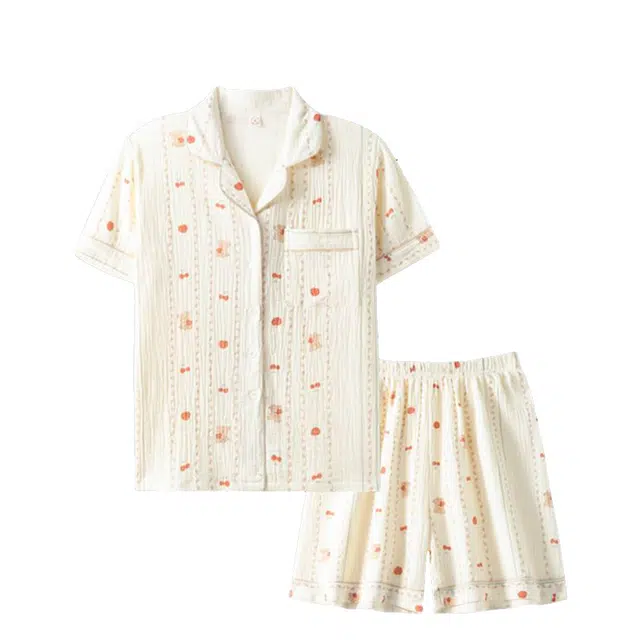 俏韵 翻领夏季天纯棉甜美可爱短袖舒适薄款家居服可外穿睡衣套装 女款