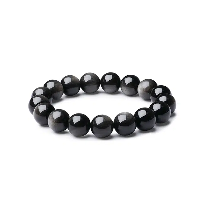 中鑫珠宝 【招财吸金】云隐星辉#好运天然 黑曜石 手串 男女同款情侣款