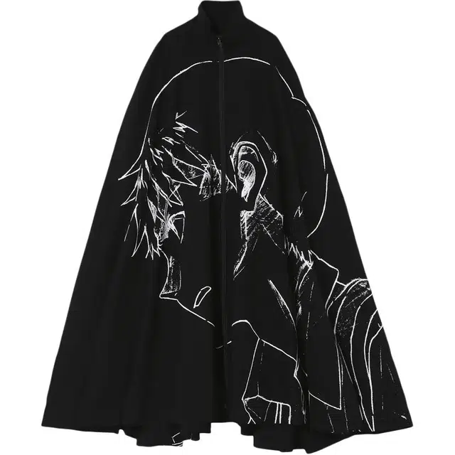 人物印花字母斗篷披风 男款 黑色