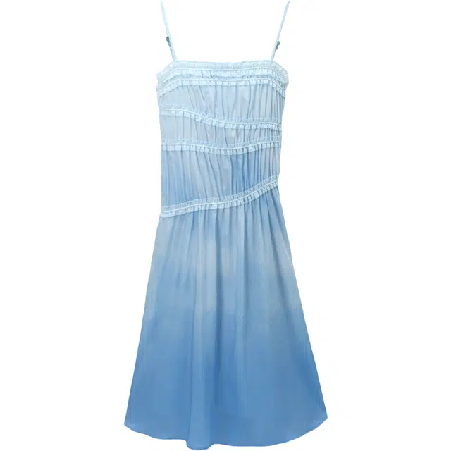 谜秀 印花渐变夏季无袖方领韩版吊带连衣裙 女款