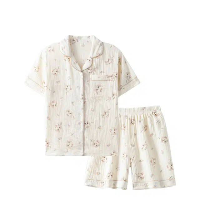 俏韵 翻领夏季猫咪纯棉甜美短袖短裤舒适薄款家居服可外穿睡衣套装 女款