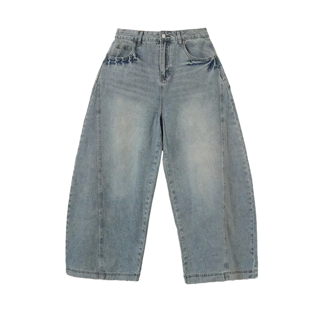 拾籍 美式风格个性设计水洗做旧时尚复古宽松舒适感百搭阔腿牛仔裤 女款