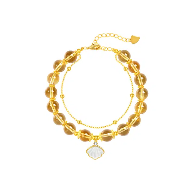 法思梵 一贝子经典时尚国风 聚财纳福 高级感轻奢设计 好运连连 黄水晶 手链 女款