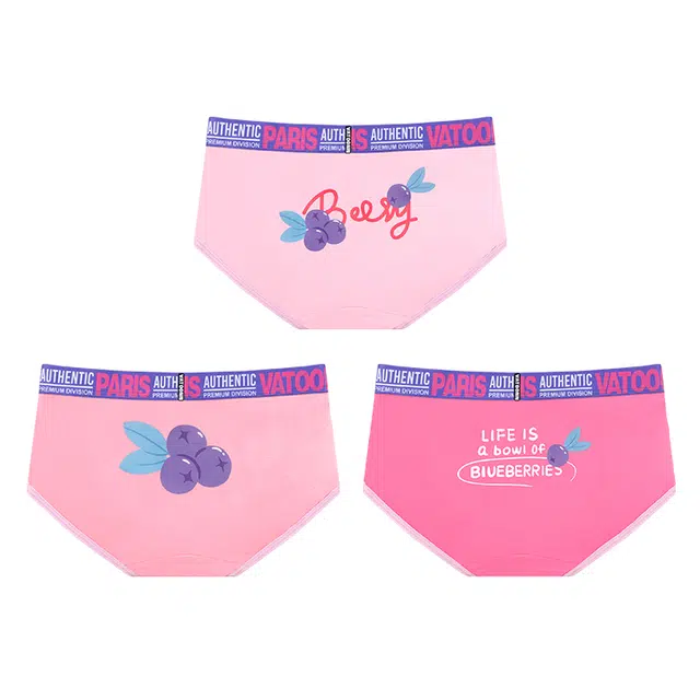 花佃品色 卡通水果蓝莓印花中腰收腹弹力字母腰带抑菌裆 女款