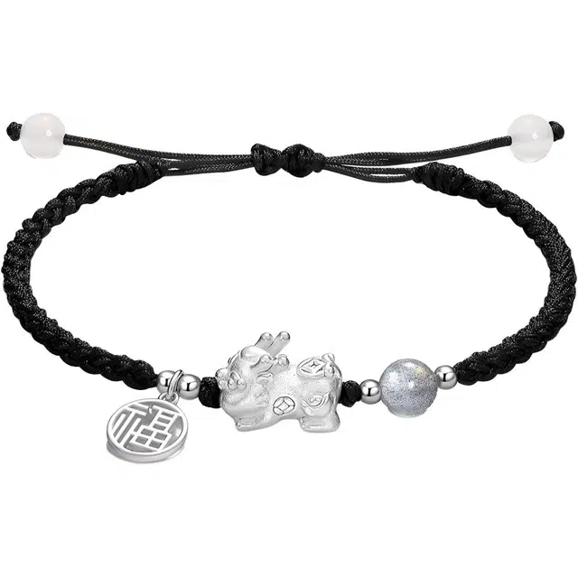 【999足银貔貅】  色菲尔 福牌纳福转运新中式国风 吞金抓钱年轻时尚轻奢小众本命年有钱花百搭编织#好运 织物 手绳 男女同款情侣款