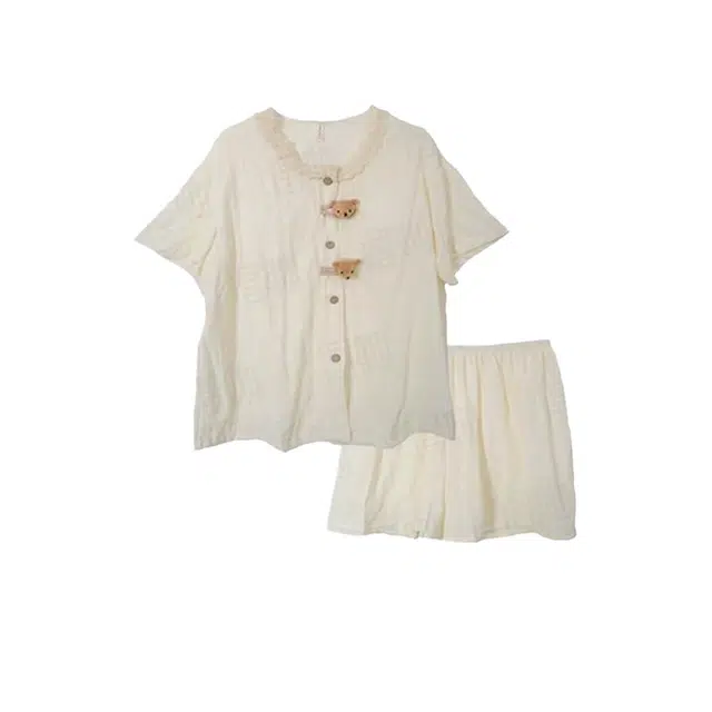 顶瓜瓜 舒适简约休闲透气宽松两件套家居服夏季睡衣套装 女款