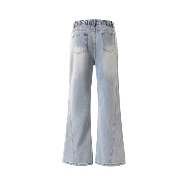 明尼凯 美式复古高街暗黑喷墨设计做旧水洗破洞毛边满印磨白解构高级感炸街潮牌宽松百搭潮流痞帅直筒阔腿显高显瘦弯刀牛仔裤 男女同款