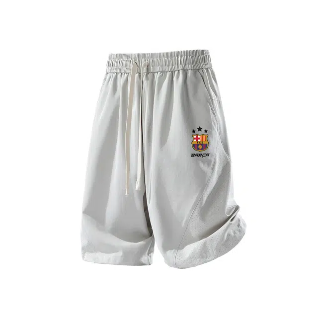 巴塞罗那足球俱乐部 队徽字母印花拼接解构设计透气网孔薄款五分裤宽松百搭时尚休闲短裤 男女同款