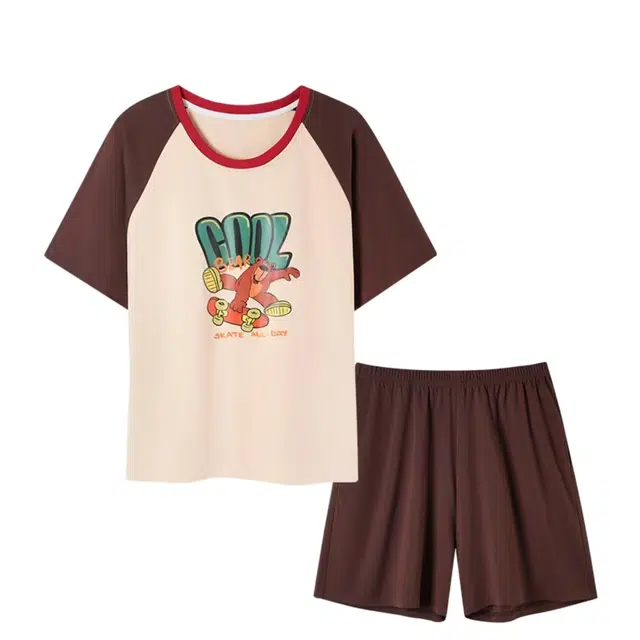 俏韵 圆领夏季款纯棉甜美短袖舒适薄款家居服可外穿睡衣套装 女款