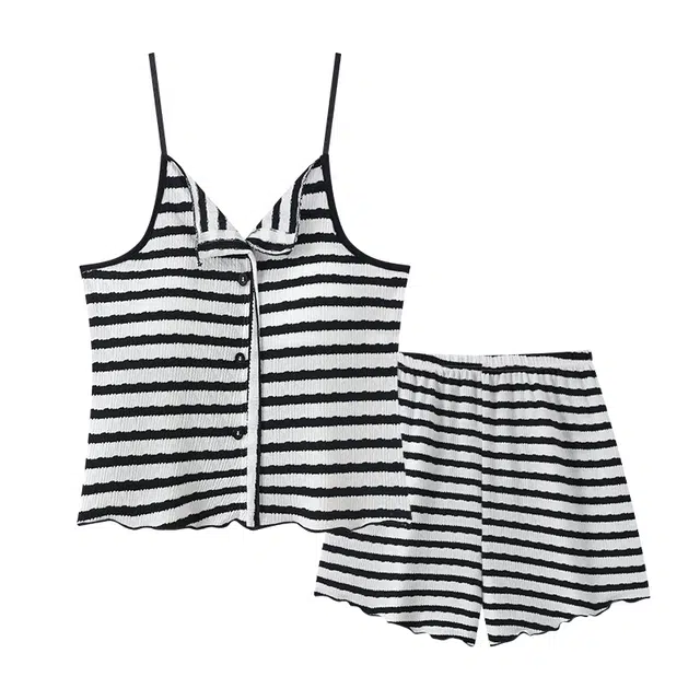 顶瓜瓜 带胸垫夏季女时尚透气舒适简约设计吊带两件套家居服睡衣套装 女款