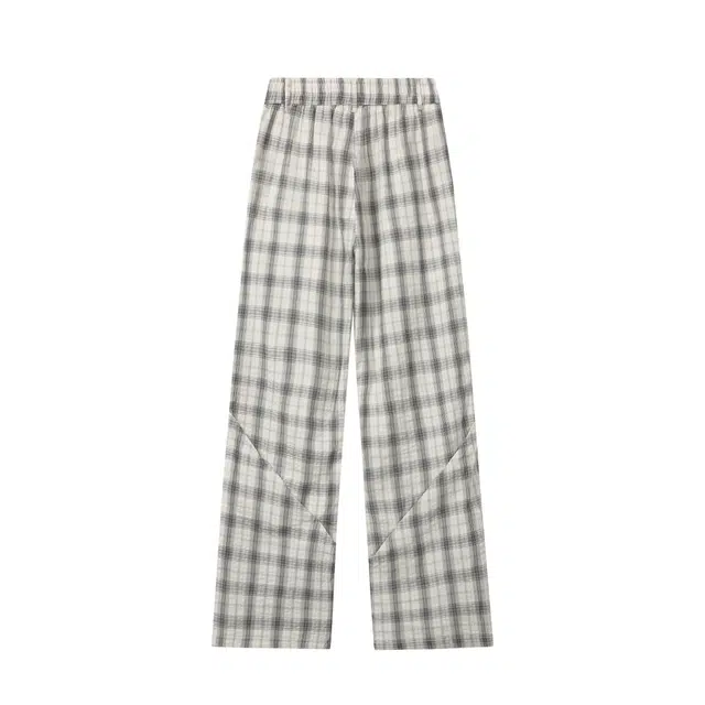 明尼凯 美式复古高街黑白格纹褶皱设计感肌理撞色糯米裤廓形拖地裤慵懒风垂感透气潮流小众情侣百搭宽松弯刀休闲裤 男女同款