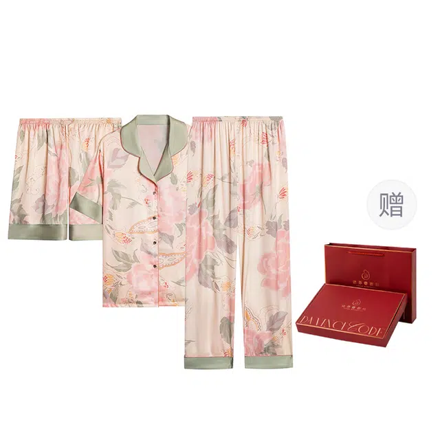 达芬奇密码 夏季冰丝短袖短裤长裤三件装高级感凉感可外穿家居服睡衣套装 女款