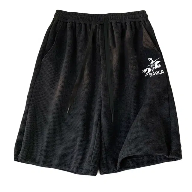 巴塞罗那足球俱乐部 情侣美式华夫格轻薄透气肌理感夏季薄裤子户外运动五分裤潮休闲短裤 男女同款