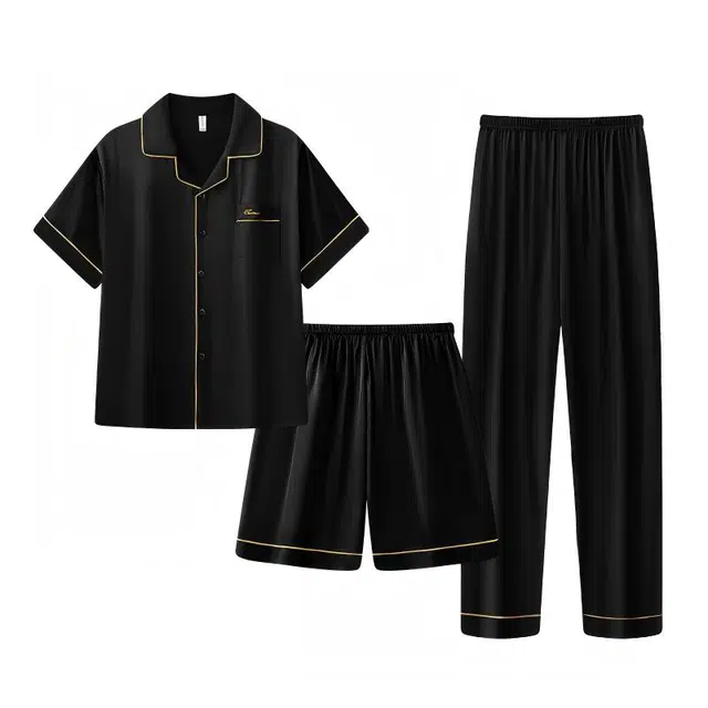 潞优野 三件套短袖长裤大码休闲睡衣套装 男款