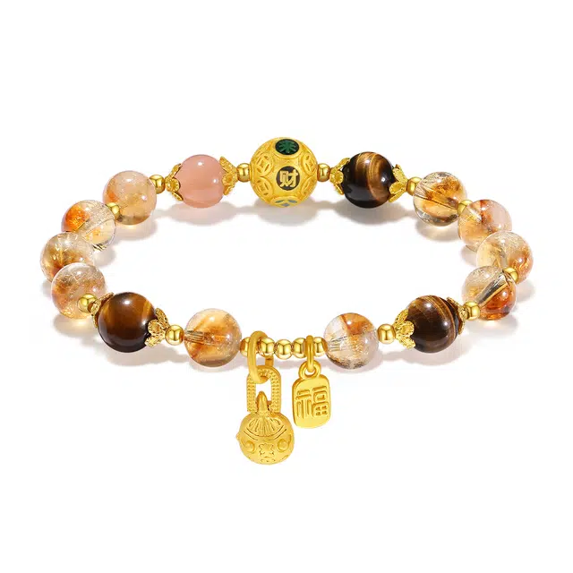 【普陀山官方已过香】 普陀山文创 金霸大综合八方来彩强吸金祥瑞招财吞金兽财运亨通小众钱币#好运 黄水晶 手串 男女同款情侣款