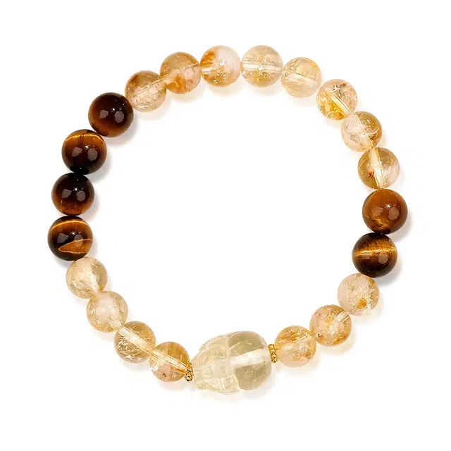 谧月珠宝 招财进宝时来运转八方来财财源滚进新中式国潮复古典雅文艺精美礼盒小众设计精致百搭轻奢风好运天然 黄水晶 手串 男女同款情侣款