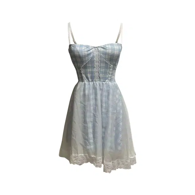 敲模女孩 法式辣妹风纯欲修身双层拼接网纱设计感度假风吊带连衣裙 女款