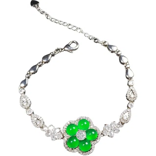 识恩 冰绿四叶草清新优雅薄荷绿 小幸运精致简约时尚气质森系甜美通勤百搭显白高级感 玉髓 手链 男女同款情侣款