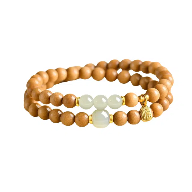 子婳 双圈手持盘玩静心佛珠木质文玩清新文艺复古设计优雅简约日常百搭 桃木 手串 女款