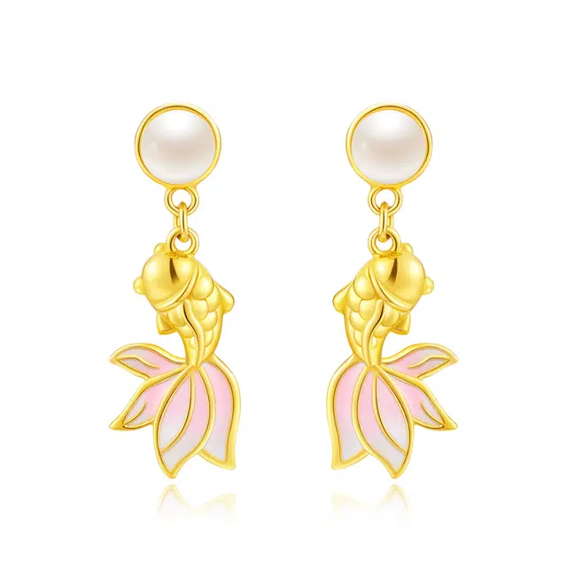 【好运锦鲤】中国黄金 央创时尚 鲤跃龙门 考试上岸工作顺利 新中式古风国潮耳饰 优雅温柔日常百搭 轻奢小众 礼盒装 珍珠 耳环 女款