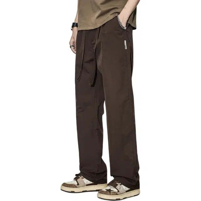 隐狼世家 复古冰丝夏季纯色中腰长裤休闲裤 男款