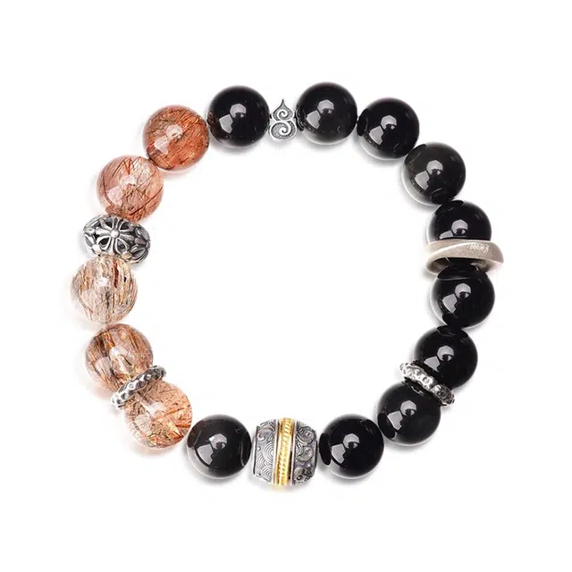 谧月珠宝 新中式国潮风复古时尚简约大气高级感气质百搭事业运财运爆棚轻奢风好运天然 黑曜石 手串 男女同款情侣款