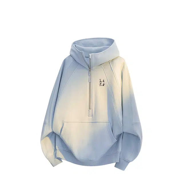 华夏儿女 重磅高品质美式复古解构主义半拉链式设计结构性套头连帽纯字母印花基础百搭宽松休闲舒适感卫衣 男女同款