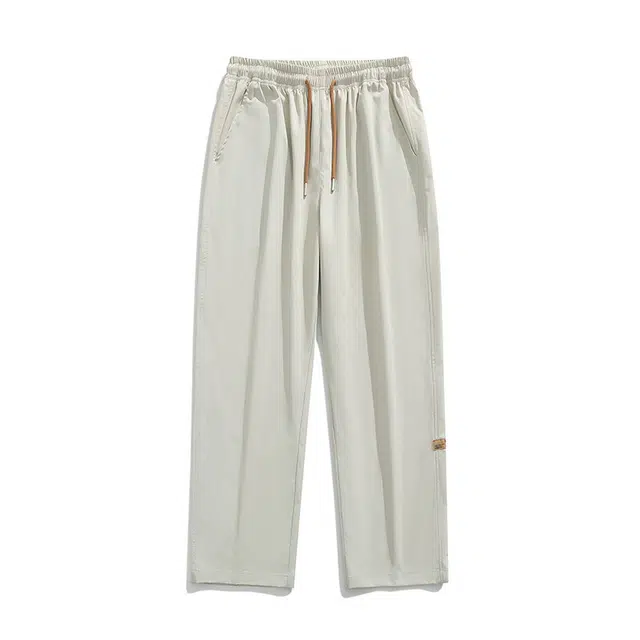 零氏 纯色美式百搭简约基础款时尚潮流个性日常宽松舒适垂感中腰显高直筒系带薄款透气运动通勤休闲裤 男女同款