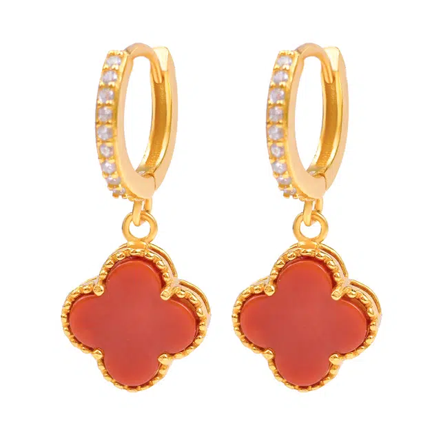 小银匠 四叶草幸运新中式民族风复古气质国潮优雅 玛瑙 耳环 女款