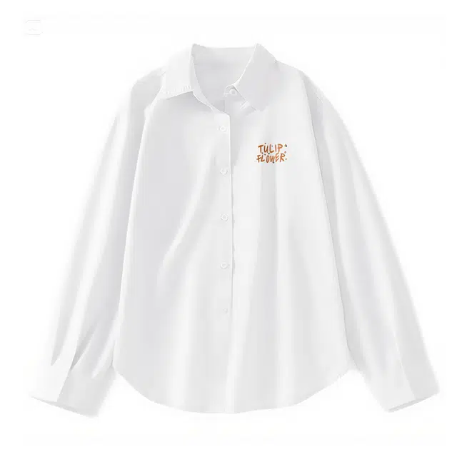 棉致 字母郁金香纯色简约高级感正装休闲通勤内搭宽松落肩丝滑柔软长袖衬衫 女款