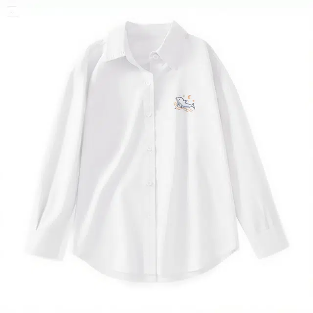 棉致 星月海豚纯色简约高级感正装休闲通勤内搭宽松落肩丝滑柔软长袖衬衫 男女同款