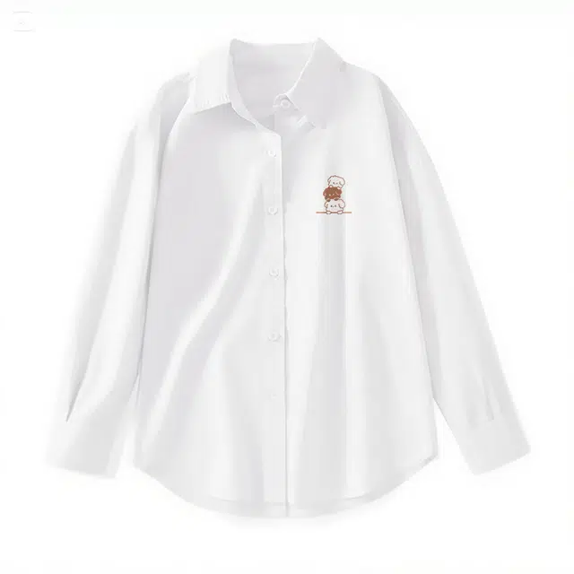 棉致 叠叠小狗纯色简约高级感正装休闲通勤内搭宽松落肩丝滑柔软长袖衬衫 女款