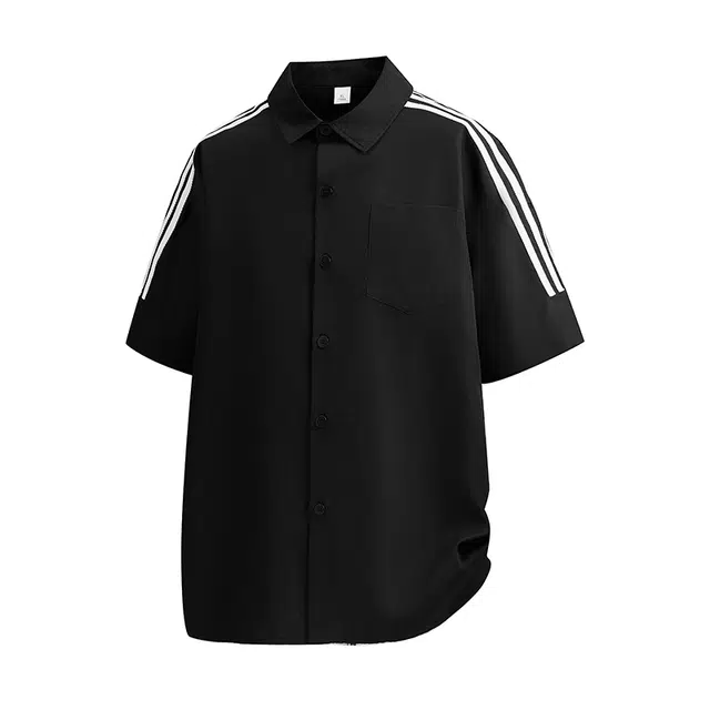 左岸 夏季美式复古冰丝凉感短袖男简约时尚百搭个性高级感宽松透气休闲舒适小众设计日常通勤学院风高街港风潮牌衬衫 男款