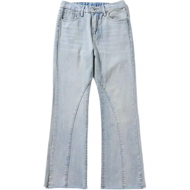 宝米卡 高街微喇拼接潮流复古牛仔裤 男女同款