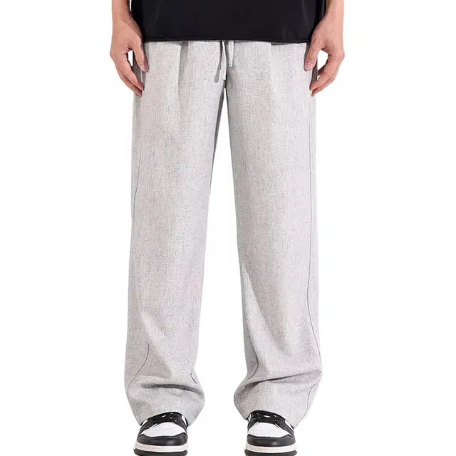 微牛 复古日系凉感透气苎麻直筒男薄款夏季宽松垂感长裤休闲裤 男款