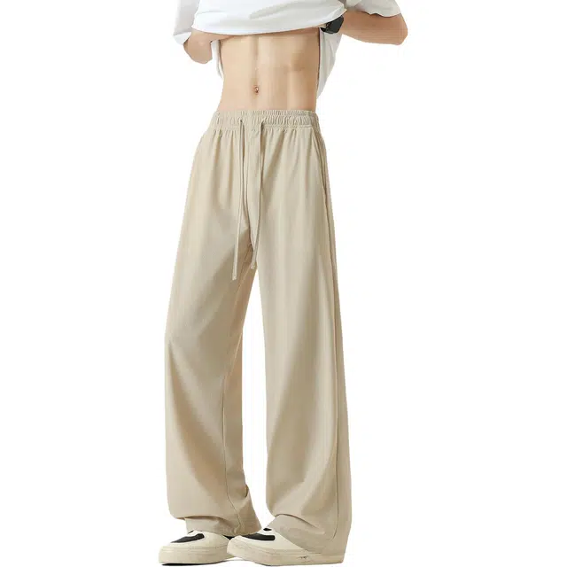 颂希尔 潮牌纯色冰丝薄款凉感速干弹力宽松直筒亲肤透气休闲裤 男女同款