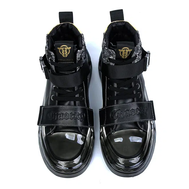 圣大骑士 牛皮革 经典时尚潮流百搭 防滑 高帮 板鞋 男款 黑色