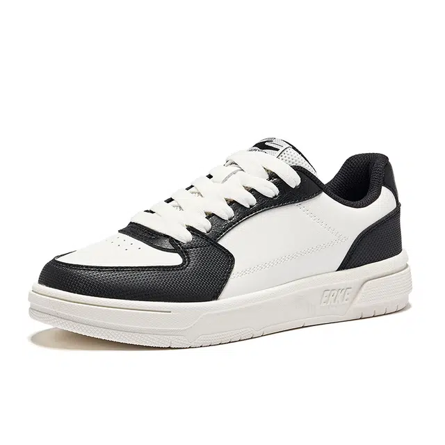 鸿星尔克 天和 合成革 经典百搭 轻便防滑 低帮 板鞋 女 微晶白正黑