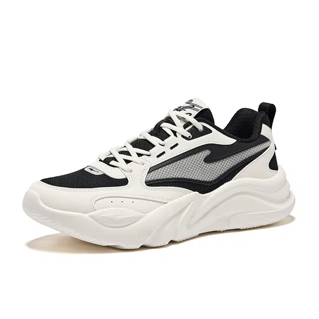 鸿星尔克 骜悟 复古舒适 回弹耐磨透气 低帮 生活休闲鞋 男款 正黑微晶白