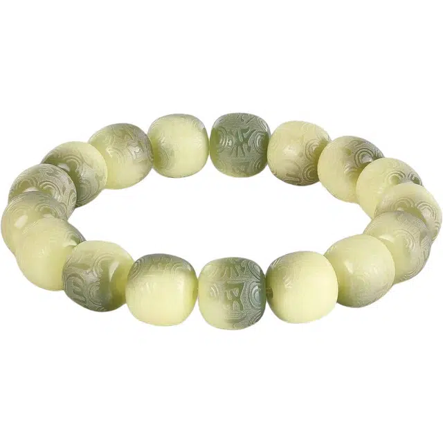 郁馨 六字箴言雕刻小清新单圈绕指柔小青柠文玩 #好运 菩提根 手串 男女同款情侣款