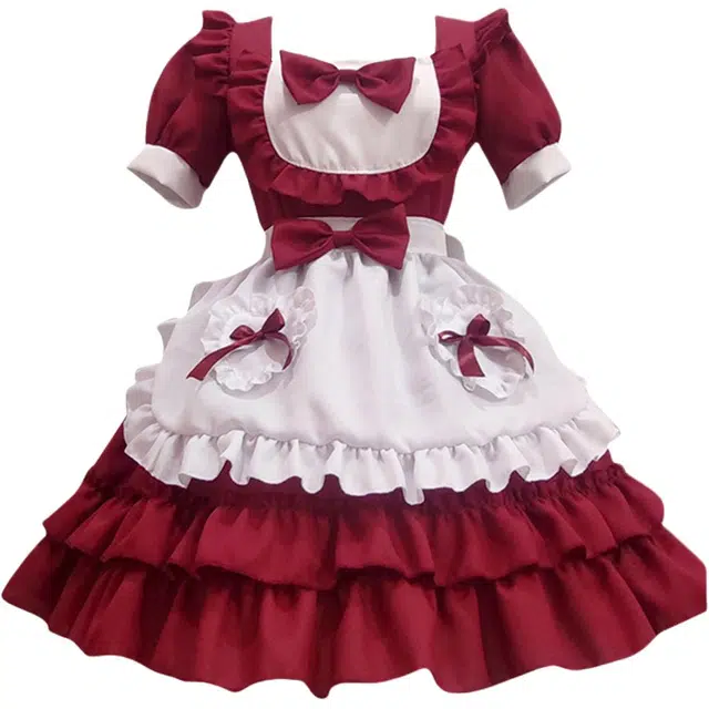 棉购 拼接方领泡泡袖中腰短裙萝莉装 女款